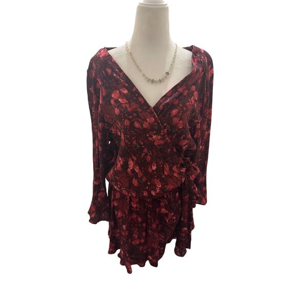 Free People All the Right Ruffles Shorts Feminine Romper In Berry Combo - Picture 5 of 9